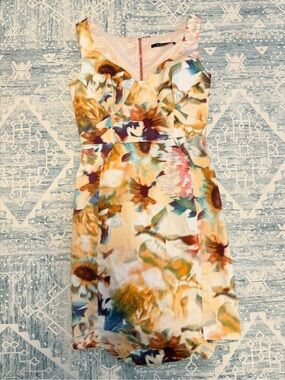 Black Halo Priscilla Stretch Sateen Dress in Georgia Peach Print
